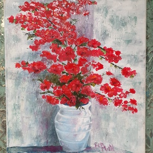 'Görög váza piros virággal' olajfestmény - művészet - festmény - olajfestmény - Meska.hu