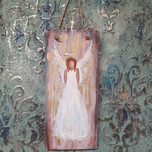 Karácsonyi angyalka fatáblán - karácsony - karácsonyi lakásdekoráció - karácsonyi lakásdíszek - Meska.hu