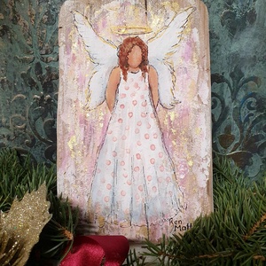 'Angyal pöttyös ruhában' karácsonyi dekor  - művészet - festmény - akril - Meska.hu