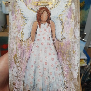 'Angyal pöttyös ruhában' karácsonyi dekor  - művészet - festmény - akril - Meska.hu