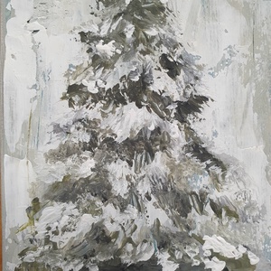 'Havas fenyő' festmény fatáblán - Meska.hu