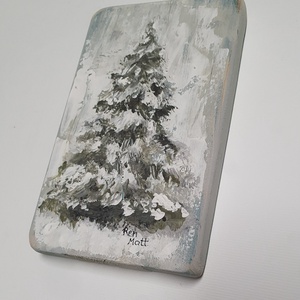 'Havas fenyő' festmény fatáblán - művészet - festmény - akril - Meska.hu