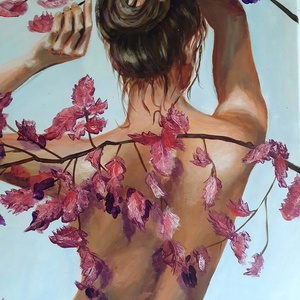 Női akt levelekkel, Művészet, Festmény, Akril, Festészet, MESKA