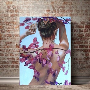 Női akt levelekkel - művészet - festmény - akril - Meska.hu