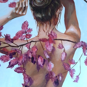 Női akt levelekkel - művészet - festmény - akril - Meska.hu