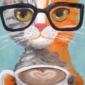 'Cappuccino cat' akrilfestmény - Meska.hu