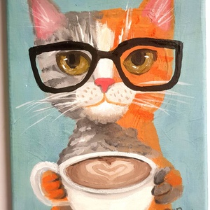'Cappuccino cat' akrilfestmény - művészet - festmény - akril - Meska.hu