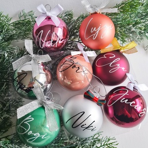 karácsonyi üveg gömb névvel feliratozva, 6cm, választható gömb, név és masni színnel - Meska.hu