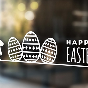 húsvéti ablakmatrica, ablakdísz, húsvéti lakásdekoráció, üvegre matrica, nyuszi, tojások, happy easter - Meska.hu