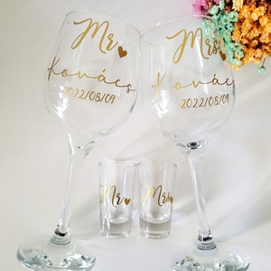 esküvői pohár szett, Mr és Mrs, névvel feliratozva, nászajándék, Esküvő, Emlék & Ajándék, Nászajándék, Esküvői pohár, pohárszett, Mindenmás, MESKA