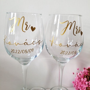 esküvői pohár szett, Mr és Mrs, névvel feliratozva, nászajándék - esküvő - emlék & ajándék - nászajándék - esküvői pohár, pohárszett - Meska.hu