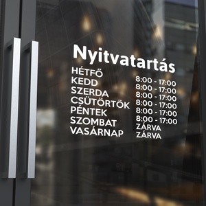 Nyitvatartás matrica ablakra, ajtóra - Meska.hu