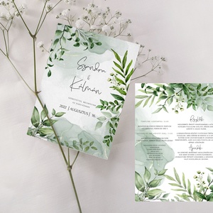 greenery esküvői meghívó, 2 oldalas, leveles esküvői meghívó, Esküvő, Meghívó & Kártya, Meghívó, Papírművészet, MESKA