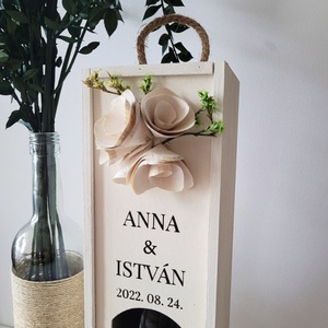 esküvői fa bortartó, doboz feliratozva, díszítve - esküvő - emlék & ajándék - doboz - Meska.hu