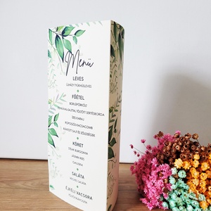 green esküvői menükártya, leveles menü és itallap háromszög állítható formában - Meska.hu
