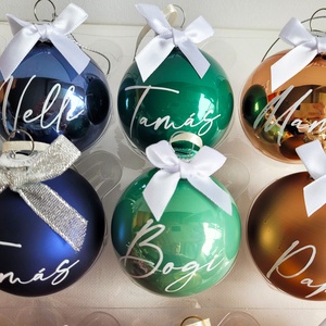 karácsonyi üveg gömb névvel feliratozva, 6cm, választható név és masni szín, zöld, menta - karácsony - karácsonyi lakásdekoráció - karácsonyfadíszek - Meska.hu