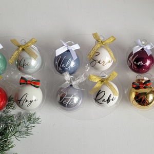 karácsonyi neves üveg gömb névvel feliratozva, 5cm, választható gömb, név és masni szín, pezsgő, rose gold - karácsony - karácsonyi lakásdekoráció - karácsonyfadíszek - Meska.hu