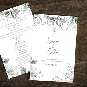 greenery stílusú esküvői meghívó, Esküvő, Meghívó & Kártya, Meghívó, Papírművészet, MESKA