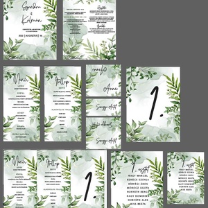 greenery esküvői menükártya, leveles menü és itallap háromszög állítható formában - esküvő - meghívó & kártya - meghívó - Meska.hu
