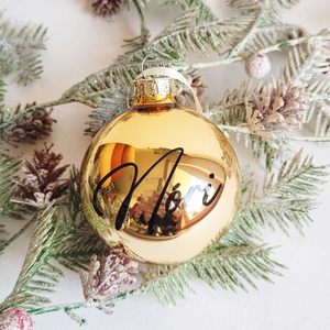 arany karácsonyi üveg gömb névvel feliratozva, névre szóló 7cm - Meska.hu