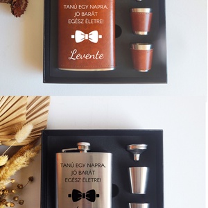 Tanúfelkérő flaska, laposüveg személyre szabva szettben díszcsomagolásban - esküvő - meghívó & kártya - tanú felkérő - Meska.hu