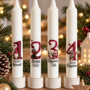 Adventi mese � 4 db-os kétnyelvű számozott szálgyertya szett, Karácsony, Adventi díszek, Adventi gyertyadíszek és koszorúdíszek, Gyertya-, mécseskészítés, MESKA