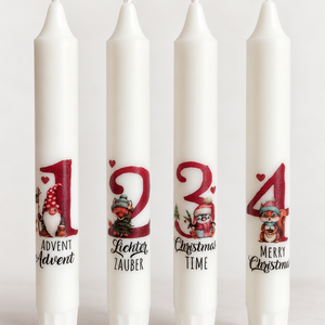 Adventi mese � 4 db-os kétnyelvű számozott szálgyertya szett - karácsony - adventi díszek - adventi gyertyadíszek és koszorúdíszek - Meska.hu