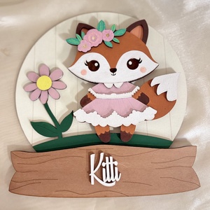 Rókás kerek névtábla gyerekszobába, ajtóra fából, gyerekszoba dekoráció, babaváró buliba ajándékötlet, Otthon & Életmód, Babaszoba, gyerekszoba, Gyerek névtábla, Festett tárgyak, Famegmunkálás, MESKA