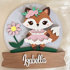 Rókás kerek névtábla gyerekszobába, ajtóra fából, gyerekszoba dekoráció, babaváró buliba ajándékötlet - otthon & életmód - babaszoba, gyerekszoba - gyerek névtábla - Meska.hu