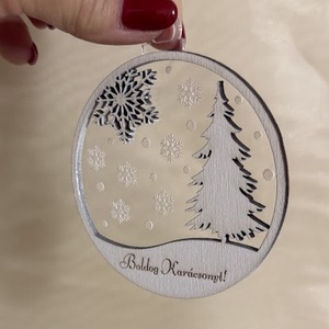 Hópihés karácsonyfadísz fából és plexiből kézzel festve, Karácsony, Karácsonyi lakásdekoráció, Karácsonyfadíszek, Famegmunkálás, MESKA