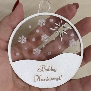 Hópihés karácsonyfadísz fából és plexiből kézzel festve - karácsony - karácsonyi lakásdekoráció - karácsonyfadíszek - Meska.hu