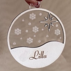 Hópihés karácsonyfadísz fából és plexiből kézzel festve, Karácsony, Karácsonyi lakásdekoráció, Karácsonyfadíszek, Famegmunkálás, MESKA