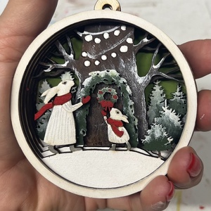 Nyuszikák - Több rétegű kézzel festett karácsonyfadísz fából , Karácsony, Karácsonyi lakásdekoráció, Karácsonyfadíszek, Famegmunkálás, Festett tárgyak, MESKA