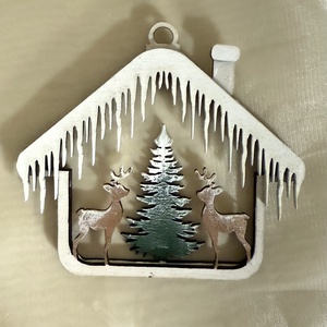 Több rétegű kézzel festett házikós karácsonyfadísz fából  - karácsony - karácsonyi lakásdekoráció - karácsonyfadíszek - Meska.hu