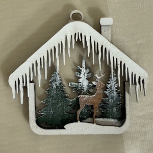 Több rétegű kézzel festett házikós karácsonyfadísz fából  - karácsony - karácsonyi lakásdekoráció - karácsonyfadíszek - Meska.hu