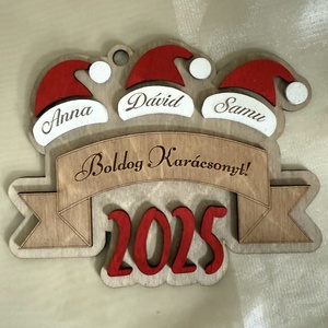 Télapó sapkás családi karácsonyfadísz fából kézzel festve, Karácsony, Karácsonyi lakásdekoráció, Karácsonyfadíszek, Famegmunkálás, Festett tárgyak, MESKA