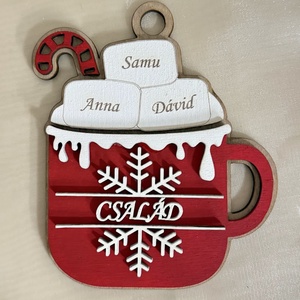 Bögrés családi karácsonyfadísz fából kézzel festve - karácsony - karácsonyi lakásdekoráció - karácsonyfadíszek - Meska.hu