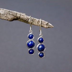 Ezüst lapis lazuli fülbevaló, Ékszer, Fülbevaló, Lógó fülbevaló, Ékszerkészítés, Fémmegmunkálás, MESKA