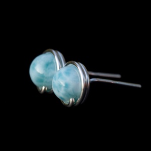 Ezüst larimár fülbevaló - ékszer - fülbevaló - pötty fülbevaló - Meska.hu