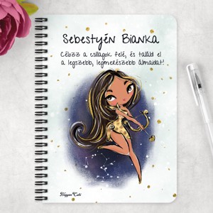 Személyre szabható - Barna hajú Csini Nyilas lány mintás A5-ös füzet - otthon & életmód - papír, írószer - jegyzetfüzet & napló - Meska.hu