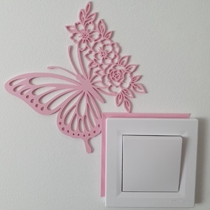 Pillangós Villanykapcsoló Dísz és Takarókeret - Virágos Lakásdekoráció, Rózsaszín - Meska.hu