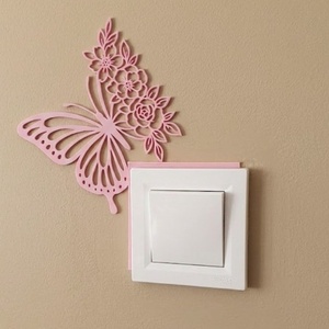 Pillangós Villanykapcsoló Dísz és Takarókeret - Virágos Lakásdekoráció, Rózsaszín - baba - mama - babaszoba dekoráció - gyerekszoba falmatrica - Meska.hu