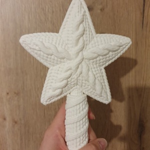Karácsonyfa csúcsdísz csillag � kötött mintás, krémfehér, 20 cm - karácsony - karácsonyi lakásdekoráció - karácsonyfadíszek - Meska.hu