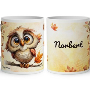 Névvel kérhető - Cuki őszi bagoly fiú mintás bögre - Meska.hu