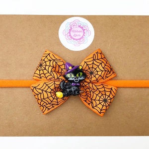 Halloween pók, pókháló mintás dupla masnis puha rugalmas fejpánt, hajpánt - otthon & életmód - dekoráció - halloween - halloweeni jelmez és kiegészítők - Meska.hu