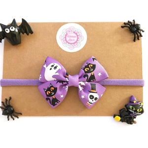 Halloween cica, szellem, koponya mintás dupla masnis puha rugalmas fejpánt, hajpánt, Otthon & Lakás, Halloween, Halloweeni jelmez és kiegészítők, Dekoráció, Varrás, Ékszerkészítés, Meska