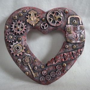 Steampunk szív, Otthon & Életmód, Dekoráció, Ajtó- és ablak dekoráció, Ajtódísz & Kopogtató, Gyurma, Mindenmás, MESKA