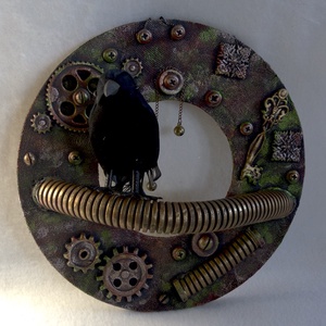 Steampunk varjú kopogtató , Otthon & Életmód, Dekoráció, Ajtó- és ablak dekoráció, Ajtódísz & Kopogtató, Gyurma, Mindenmás, MESKA