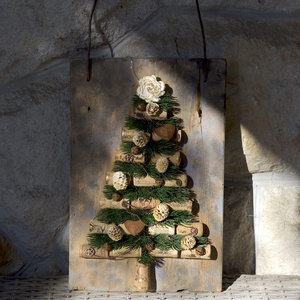 Karácsonyi - téli ajtódísz parafadugókkal LED világítással - Meska.hu