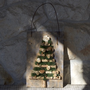 Karácsonyi - téli ajtódísz parafadugókkal LED világítással - karácsony - karácsonyi lakásdekoráció - karácsonyi ajtódíszek - Meska.hu